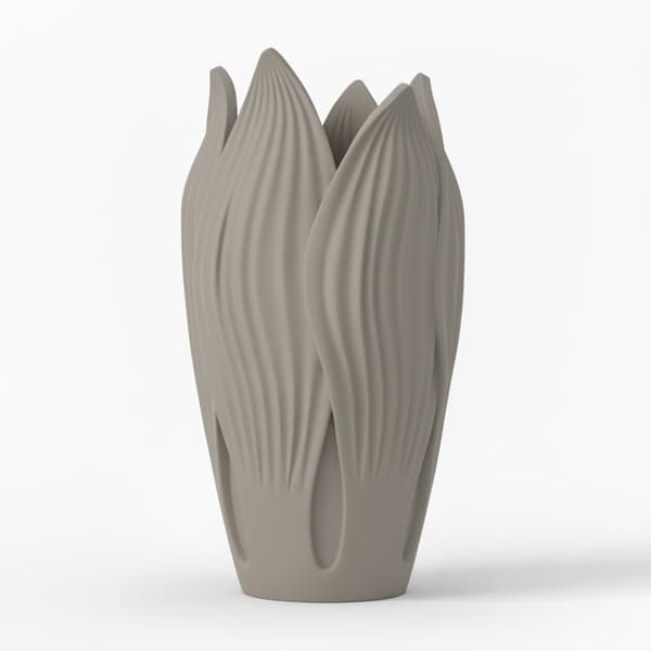 Dekorativ bladformet grå vase til blomster, moderne design