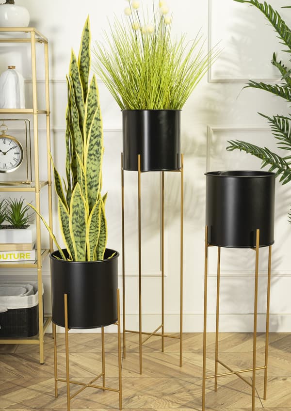Blomstativ med lock 55 cm guldsvart