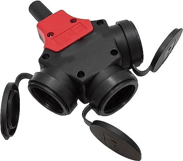 Gummi T-stykke med klapper 16A jord Sort PCE