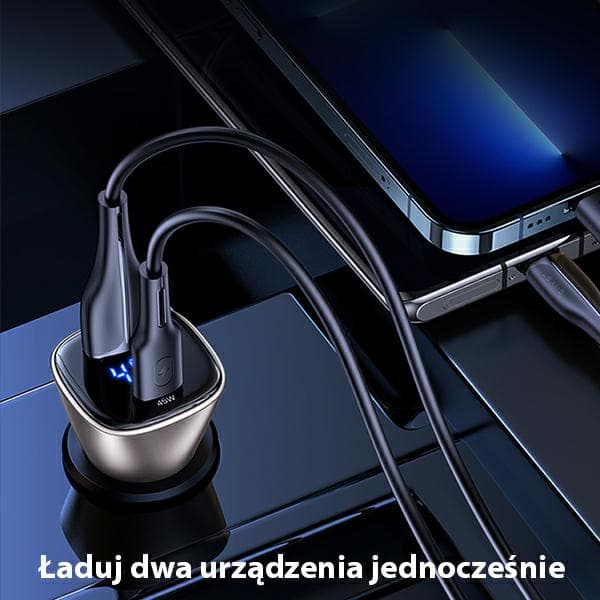 USAMS C29 45W 2xUSB-A Hurtigoplader Biloplader Lys Guld