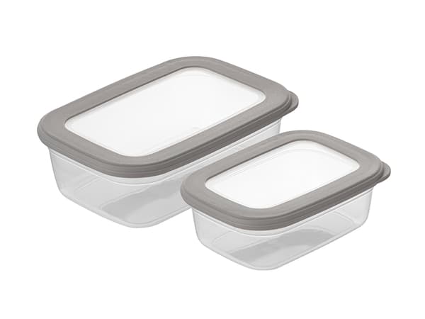 Rektangulära plastmatbehållare, set med 2, 670 ml, 1,2 l