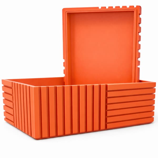 Orange rillet organizer-boks med låg til småting til kontoret
