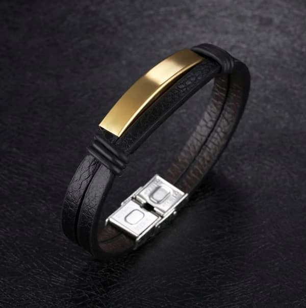 Herre læderarmbånd, stål, læder, TIL GAVE
