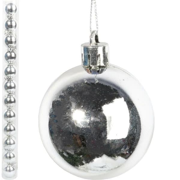 Sæt med 12 sølvfarvede plastkuler, 6 cm