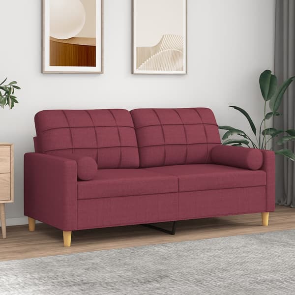 vidaXL 2-sitssoffa med kuddar, vinröd, 140 cm, tyg