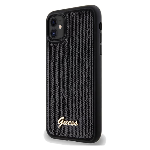 Guess Sequin Script -metallikuori iPhone 11:lle / Xr:lle, musta