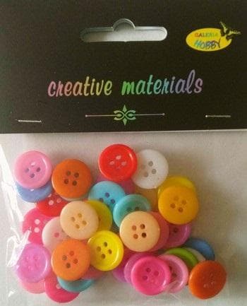 Pastelfarvede knapper 15 mm 12 g ca. 40 stk.