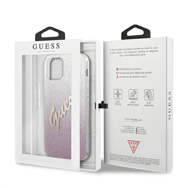 Guess Glitter Gradient Script -suojakuori iPhone 12/12 Prolle, pinkki