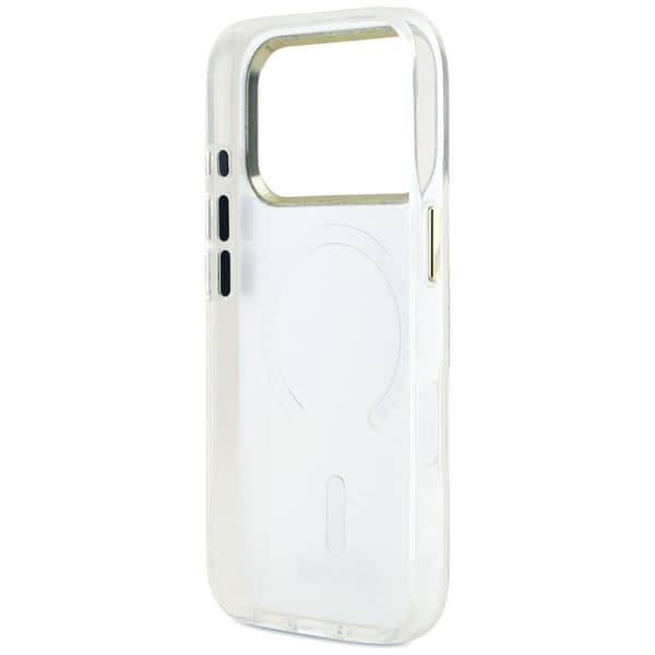 Guess IML Shell Script Metal MagSafe-cover til iPhone 17 Pro Max, hvidt