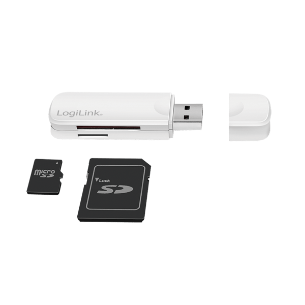 Kompakt USB 3.0-kortläsare för SD/microSD - Vit Logilink