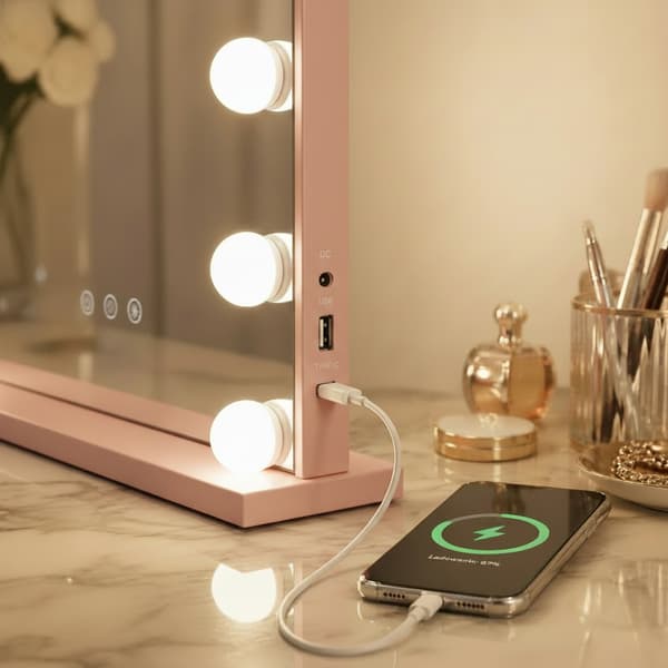 Hollywood sminkspegel 58x48 LED rosa
