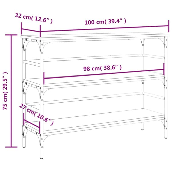 vidaXL konsolbord brunt egetræ 100x32x75 cm