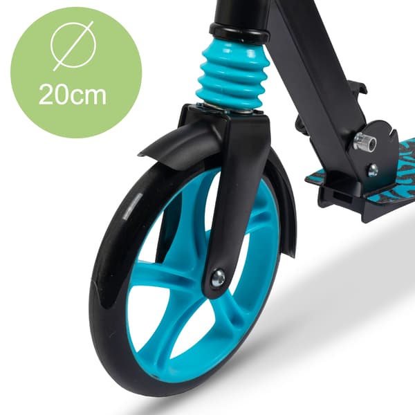 Sort og blå foldbar scooter med støddæmper