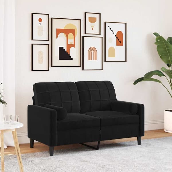 vidaXL 2-sitssoffa med kuddar, svart, 120 cm, sammet