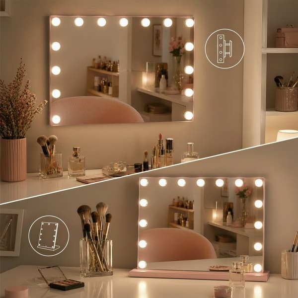 Hollywood sminkspegel 58x48 LED rosa