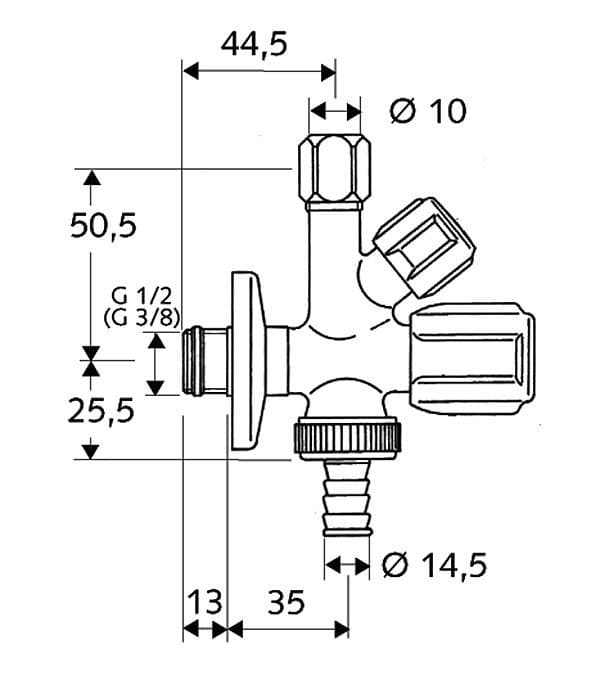 Comfort 3/8" vinkelkombinationsventil, forkromet med BSZ, asag