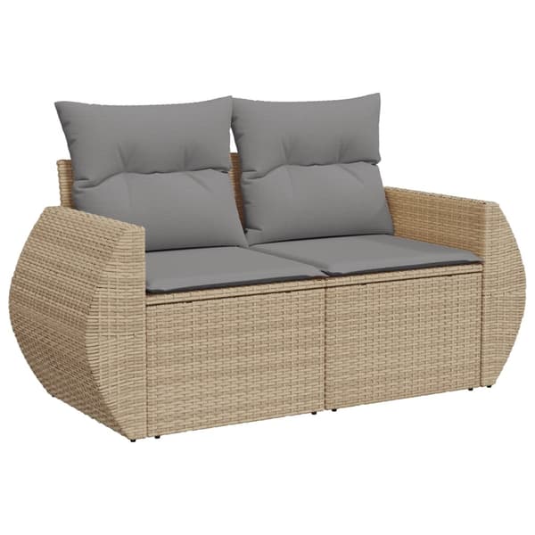 vidaXL Trädgårdssoffa med kuddar, 2-sits, beige, polyrotting
