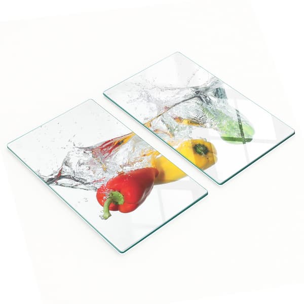 Dekorative serveringsbrætter i glas til snacks, peberfrugter, splash, 2x30x52 cm