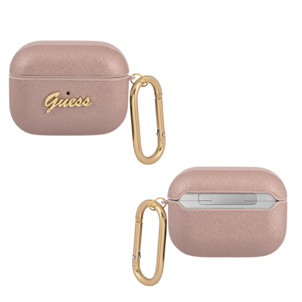 Guess Saffiano Script Metal Collection-etui til AirPods Pro, lyserød
