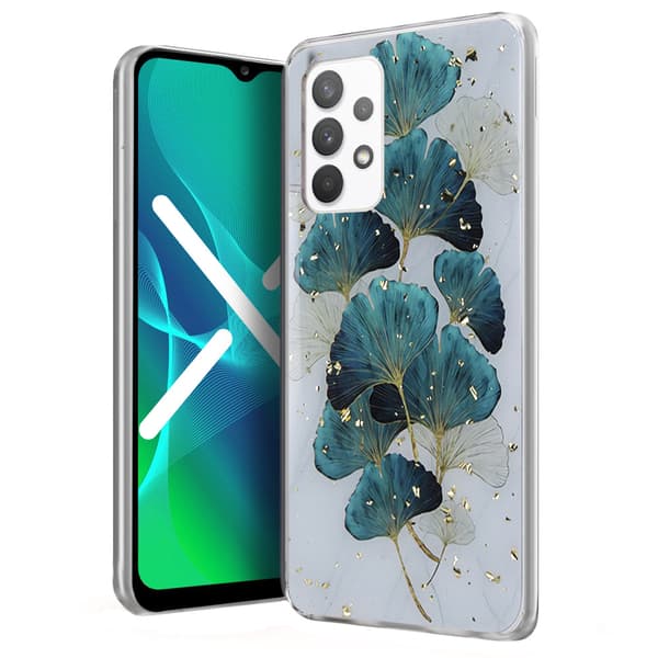 Guld Glam-cover til Samsung Galaxy A13 4G, Ginkgo-blad