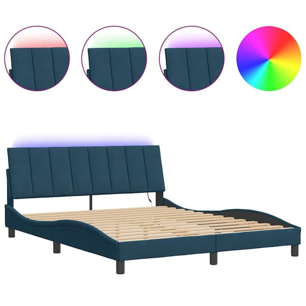 vidaXL Sängram med LED blå 200x200 cm sammet