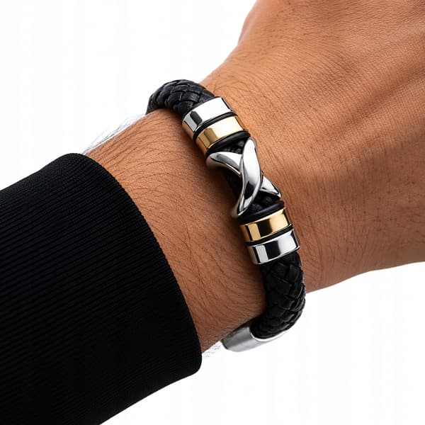 Herr Läderarmband Guld Silver TITAN Flätad Helt Tjock