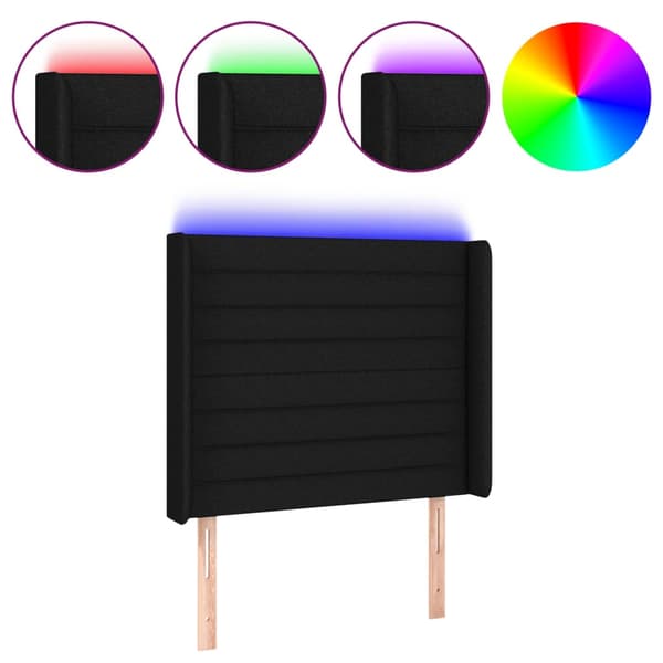 vidaXL sengegavl med LED sort 103x16x118/128 cm stof