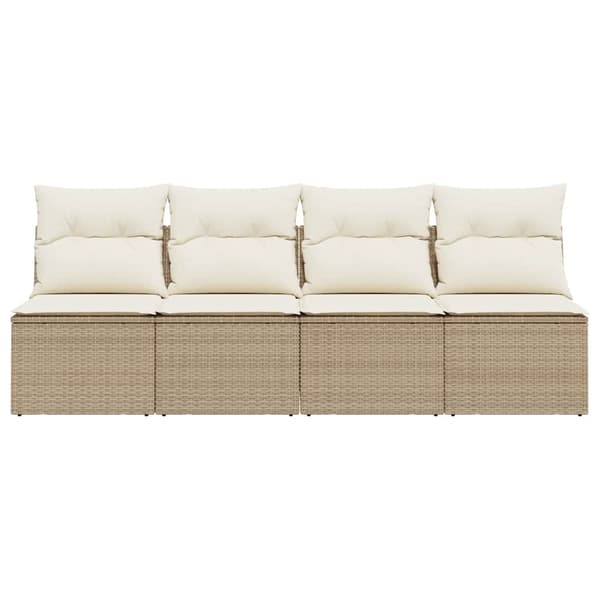 vidaXL Trädgårdssoffa med kuddar, 4-sits, beige, polyrotting
