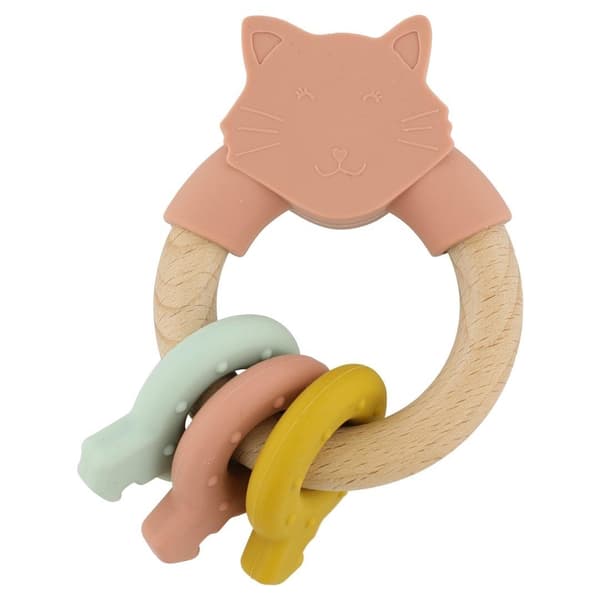 Träbitring med silikonnycklar Katt