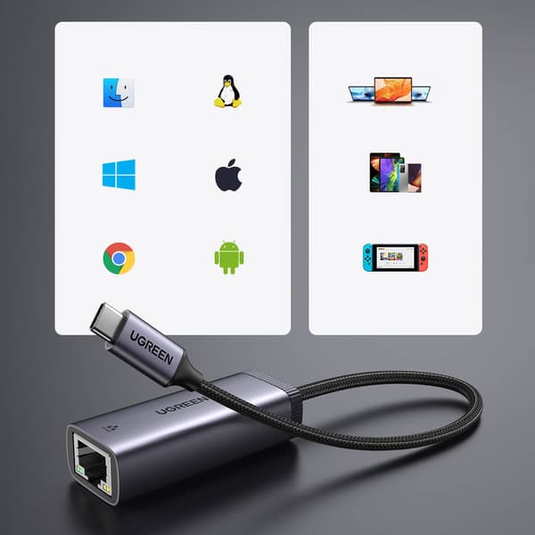 Ugreen Ethernet RJ-45 Nätverksadapter - USB Typ-C Grå