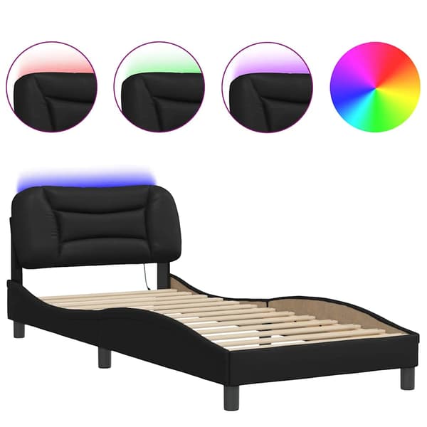 vidaXL sengestel med LED sort 90x200 cm kunstlæder
