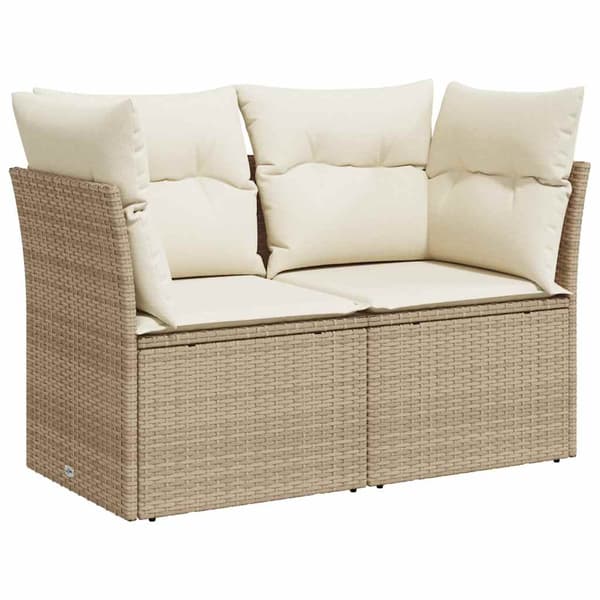 vidaXL Trädgårdssoffa med kuddar, 2-sits, beige, polyrotting