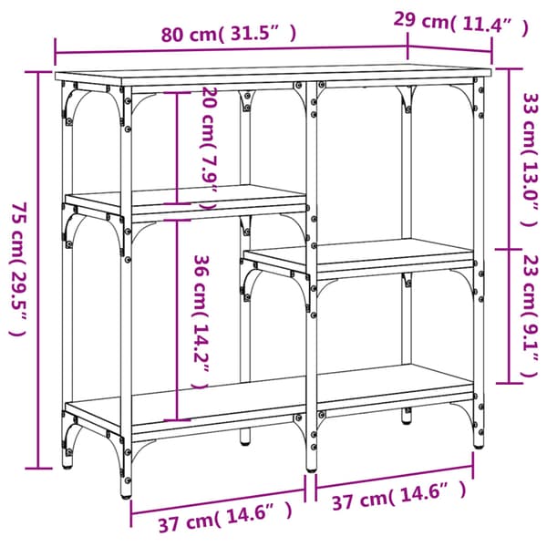 vidaXL konsolbord røget eg 80x29x75 cm