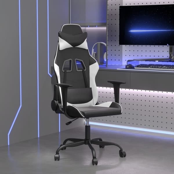 vidaXL massage-gamingstol, sort og hvid, kunstlæder
