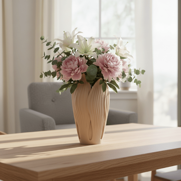 Dekorativ beige bladformad vas för blommor, modern design