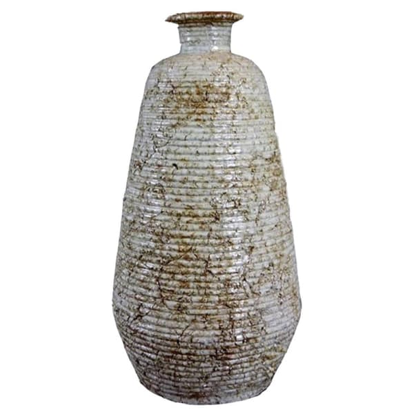 Cremefarvet stribet stenvase, 45x22 cm