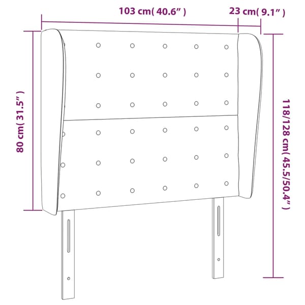 vidaXL Vingad nackstöd, grå, 103x23x118/128 cm, konstläder