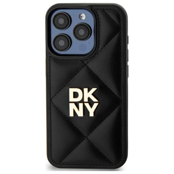 DKNY Quilted Stack -logolla varustettu suojakuori iPhone 15 Pro Maxille, musta