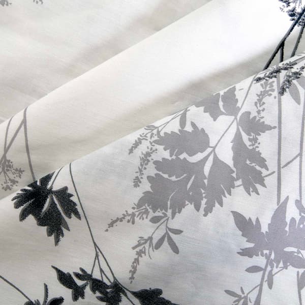Bomullssängkläder 160x200 satin BOMULL växtmotiv grå färger