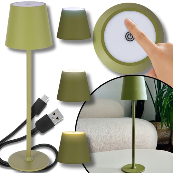 GRØN LED BORDLAMPE 38,5 CM TRÅDLØS 3 TILSTANDS TOUCH NAT