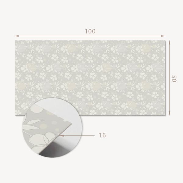 Trykt vinylpanel, klar til montering, 100x50 cm, blomstermønster på baggrund