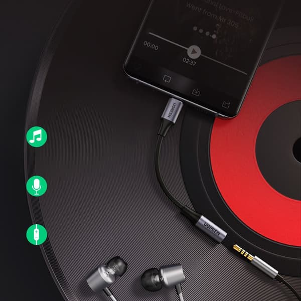 USB-C til 3,5 mm mini-jack hovedtelefonadapter 10 cm - sort