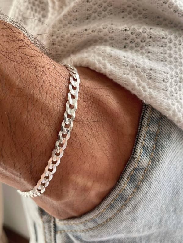 HERRARMBAND MED SILVERDIAMANTKUDDE 5 mm 925 SILVER