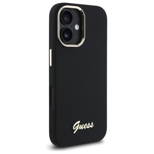 Guess Silikone Metal Logo & Ramme Etui til iPhone 16 Plus Sort