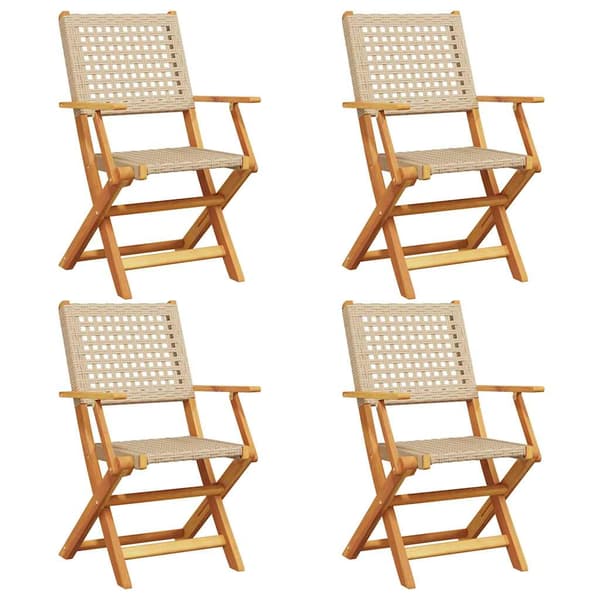 vidaXL foldbare havestole, sæt med 4, beige polyrattan og træ