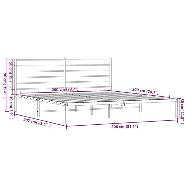 vidaXL metalsengestel med hovedgærde sort 200x200 cm
