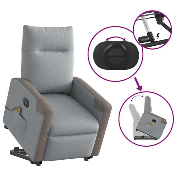 vidaXL Elektrisk lyftande massagefåtölj ljusgrå