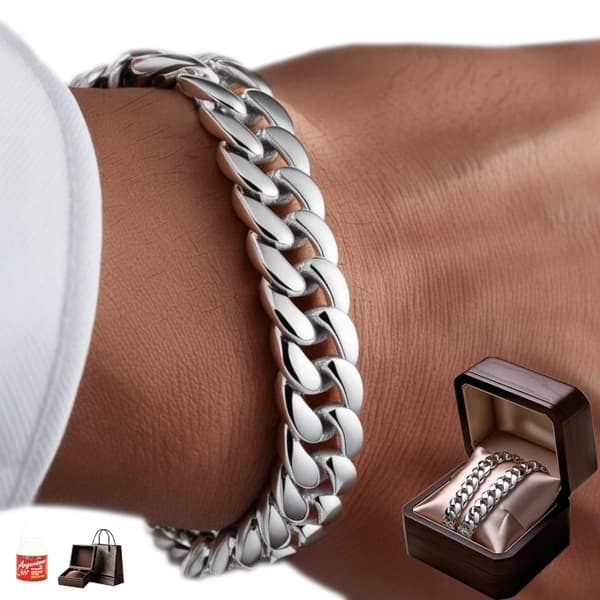 FULD Sølv Herrearmbånd 7mm 925 SØLV Tyk DIAMANT Bred