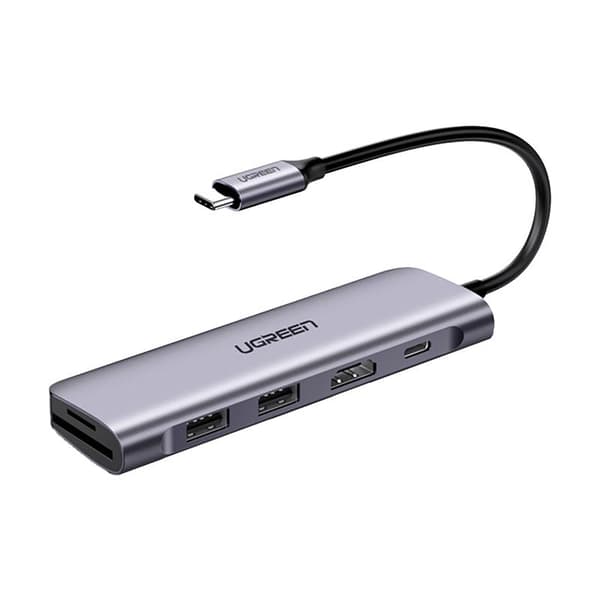 6in1 HUB -sovitin USB-C - HDMI USB-A USB-C PD SD TF -lukija - harmaa