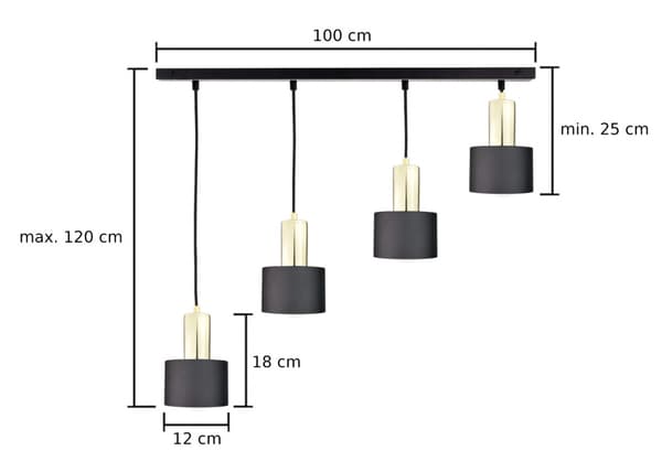 Hængelampe 4xE27 LUCE SORT GULD